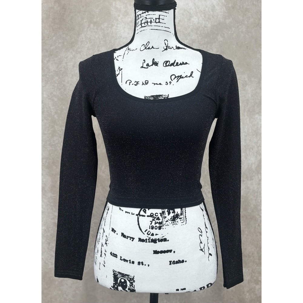 All In Motion Long Sleeve Crop Top Size XS Black Shimmer Athletic Stretch NWT
